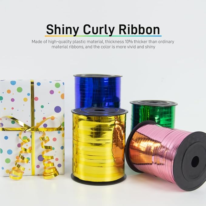 500 Yards Metallic Shiny Purple Curling Ribbon, 1/5" Curly Ribbons for Gift Wrapping, Birthday, Halloween, Christmas Party Decorations, and Balloon String for Flowers