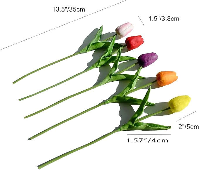 Mandy's Artificial Tulips 28 Stems Multicolor PU Faux Flowers for Thanksgiving and Christmas Decorations Wedding Home Decor 13.5 Inch