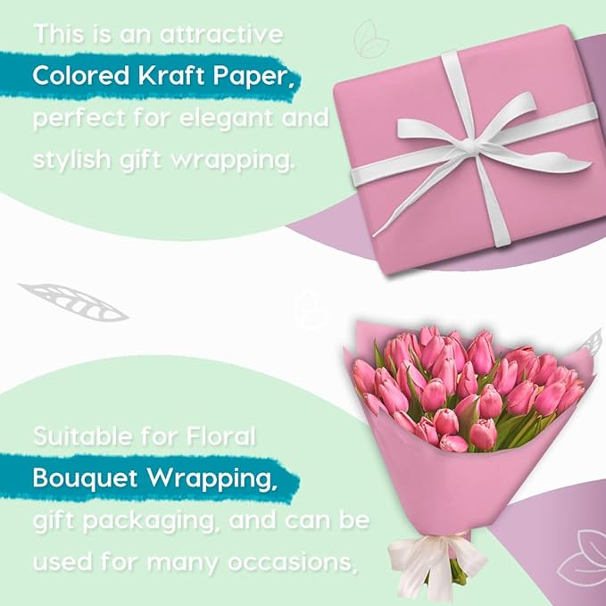 PerkHomy Light Pink Kraft Paper Roll 48" x 1,800" (150') for Gift Wrapping Bouquet Flower Art Painting Craft Writing Packaging Shipping 80GSM 55LB (Light Pink, 48" x 150')