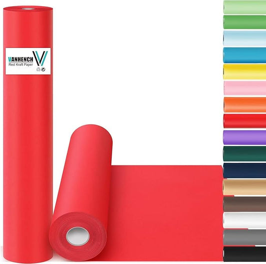 Vanhench 17"x963" (80 1/4FT) Red Wrapping Paper Roll for Women, Solid Color Art Kraft Craft Paper for Wedding, Birthday, Mother's Day Gifts Wrapping Paper, Bouquet Flower Poster Bulletin Board Paper