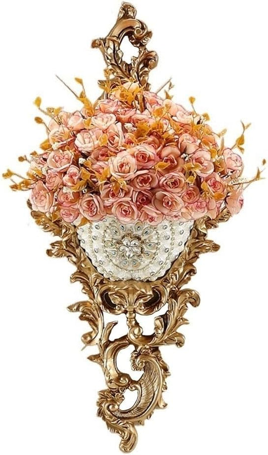 European-Style Resin Wall Mount Vases with Artificial Flowers Arrangements Bouquets for Living Dining Room Table Centerpiece Bedroom Office Hotel Home Decoration Tall Decorative Face Flower Vase(D)