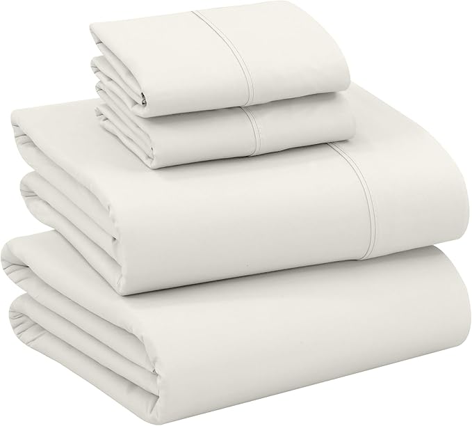 RUVANTI 100% Cotton California King Sheet Sets, 4 Pieces, Soft & Breathable Percale Weave Bedding, Deep Pocket 14", Hotel Standard, Crisp Cool Feel & Durable, Perfect Dyed Sheets, Ivory