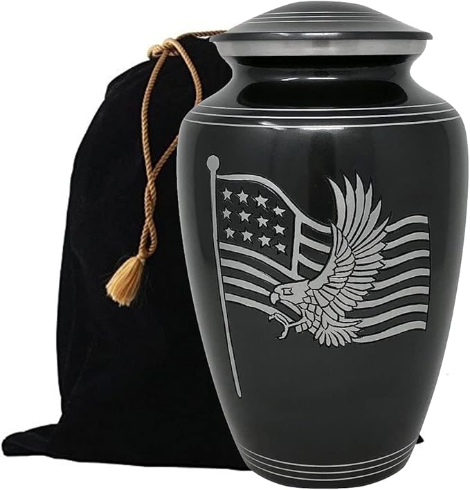 MEMORIALS 4U Custom Engraved Cremation Urn - Handcrafted Urn for Human Ashes - Affordable Urn for Ashes with Velvet Bag (American Honor & Glory)