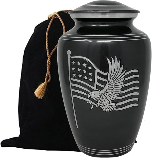 MEMORIALS 4U Custom Engraved Cremation Urn - Handcrafted Urn for Human Ashes - Affordable Urn for Ashes with Velvet Bag (American Honor & Glory)