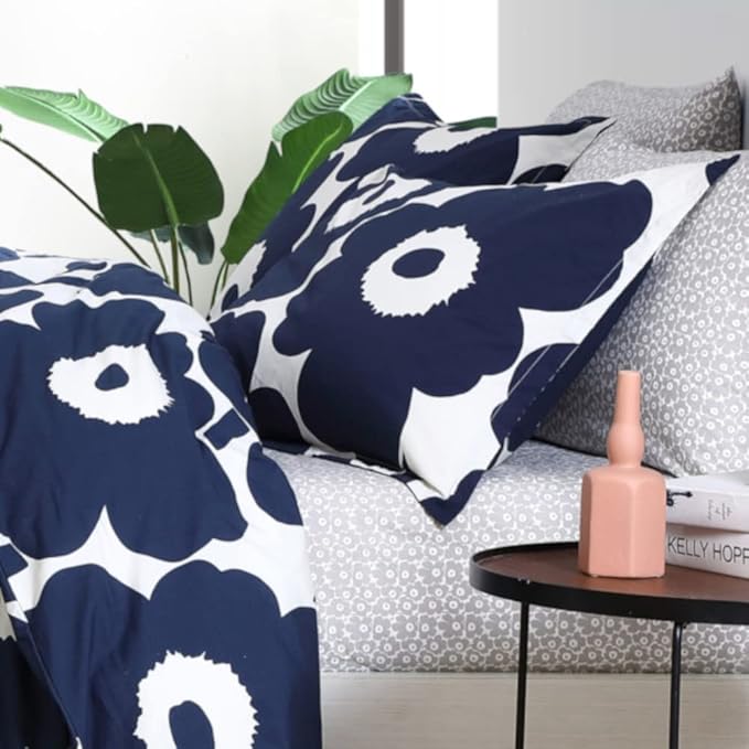 Marimekko - King Duvet Cover Set, Cotton Bedding with Matching Shams & Button Closure, All Season Home Decor (Unikko Indigo, King)