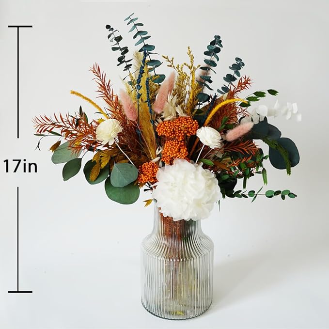 Natural Dry Bouquets, Mixed Preserve Bouquet, Dried Pampas Grass, Palm Leaf, Preserve Hydrangea, Etc., Bohemian Home Office Wedding Decoration, DIY Flower Arrangement