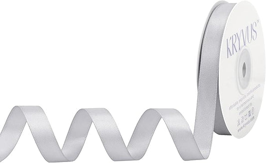 Silver Satin Ribbon, Double Faced 1/2 Inch X 25 Yards Silver Ribbon, Premium Satin Ribbon for Gift Wrapping, Crafts, Hair Bow Making, Sewing, Flower Bouquet, Wedding Party Decor