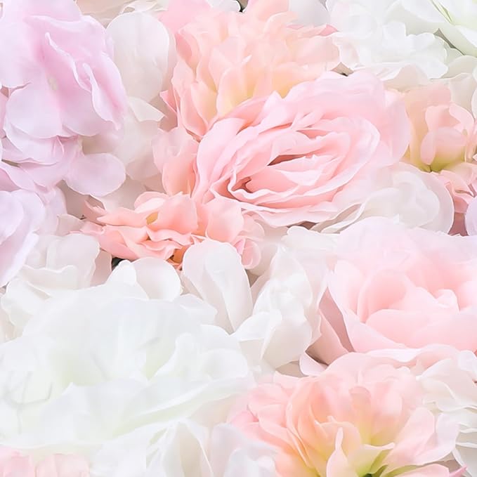 20 Pack Flowers Wall Panels Artificial Flowers Wall Decoration Flower Wall Mat Silk Flower Panels Rose Hydrangea Wall Backdrop for Wedding Party Home Christmas Festival, 24 x 16 inch (B)