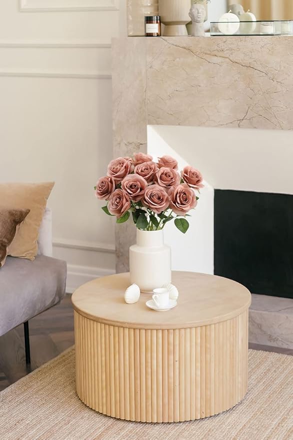 Artificial Rose Flower Artificial Flowers Flower with Long Stem Silk Roses Bouquet for Wedding Bridal Shower Party Home Decoration (Dusty Rose, 50 Pcs)