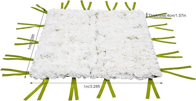 CNCEST Artificial Flower Wall Panels, Flower Wall Mat Silk Rose Flower Panels, Artificial Flower Wall Background (Green+White)