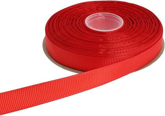 Solid Grosgrain Ribbon 25 Yard Each Roll 100% Polyester Woven Edge (1/2", Red)