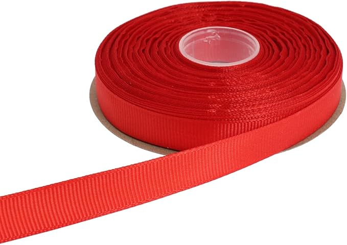 Solid Grosgrain Ribbon 25 Yard Each Roll 100% Polyester Woven Edge (3/8", Red)