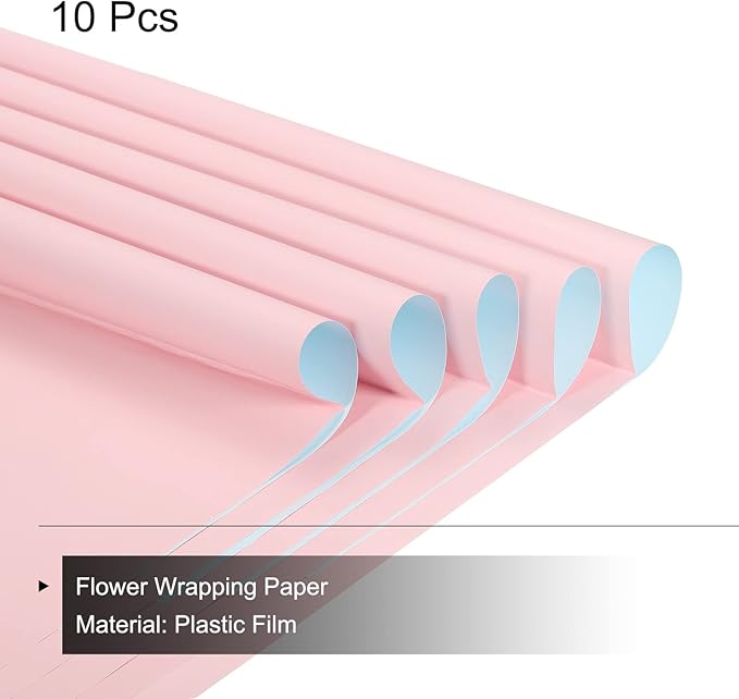 MECCANIXITY 10 Pcs Double Sided Color Flower Wrapping Paper Light Pink+Light Blue 22.8"x22.8" Waterproof for Florist Bouquet Supplies, DIY Crafts, Gift Box Packaging