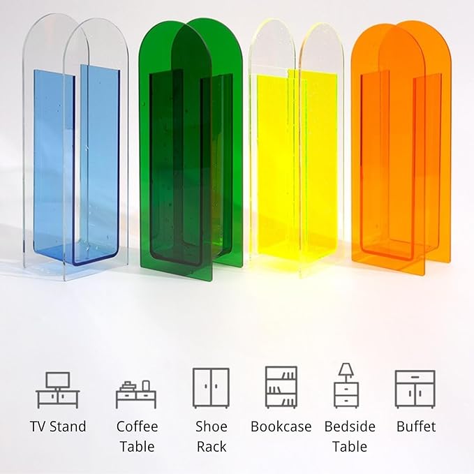 Acrylic Vase for Home Decor, Semi-Transparent Lemon Yellow Arch Vase, Modern Centerpiece Acrylic Flower Vase for Table or Wedding Decoration, Minimalist Home Display Accent (Yellow)