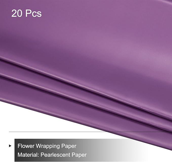 MECCANIXITY Pearlescent Film Flower Wrapping Paper 22.8x22.8 Inch Waterproof for DIY Crafts, Gift/Gift Box Packaging Dark Purple 20 Pcs
