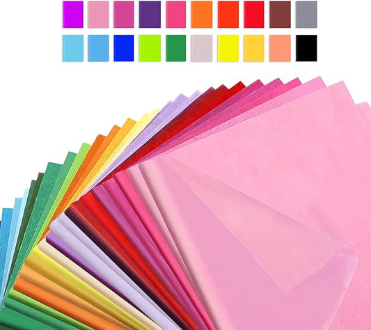 Multicolored Tissue Paper 20"x26" 100 Pack, 25 Colors, Art Tissue for Gifts, Games, Birthdays, Easter, Mothers Day, Graduations, Gift Wrap, Crafts, DIY Paper Flowers and More