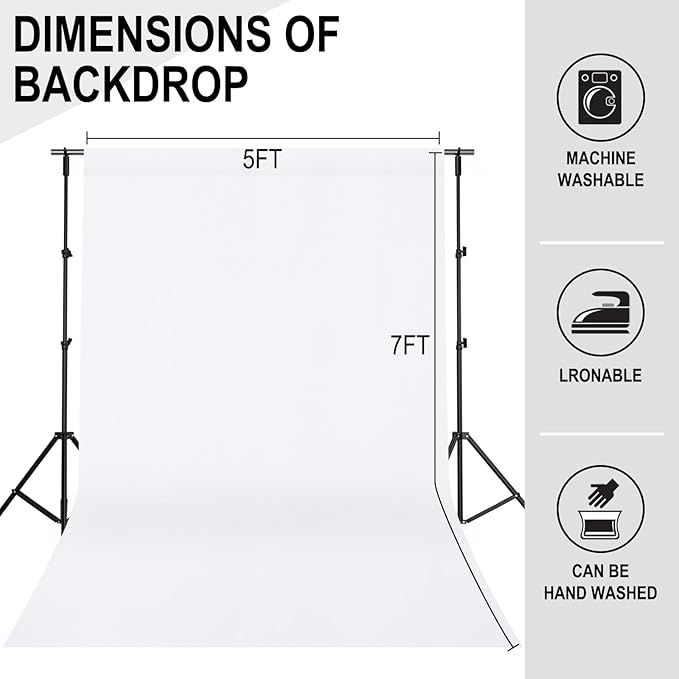 GFCC White Backdrop - 5FTX7FT White Photo Backdrop for Photoshoot Background for Photography Screen Video Recording Picture Background
