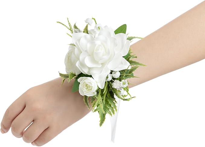 Ling's moment 6pcs Wedding Wrist Corsage Artificial Flowers, Girl/Mother Homecoming Prom Corsages Wristlet Décor, etc. White Lily Valley
