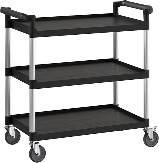 Black Utility/Bussing Cart with Three Shelves - 42" x 20"
