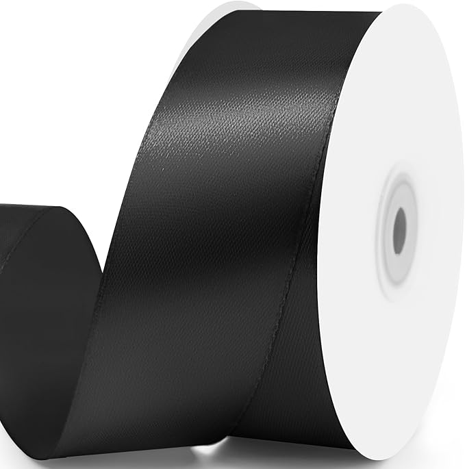 1-1/2" x 50 Yards Satin Ribbon - Black Silk Ribbon with Spool - Ideal for Gift Wrapping, Floral Bouquets, Crafts, Wedding Party Decorations, Christmas and Sewing Projects