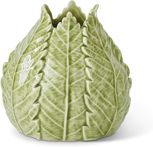 K&K Interiors 16320A-GR 5 Inch Green Ceramic Leaf Vase