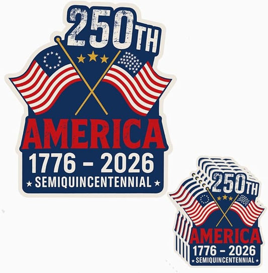 HANDICHI Design 5-Pack 3 Inch USA 250th Anniversary Stickers, Waterproof Patriotic Vinyl Decals with American Flag (1776–2026)