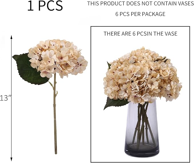 Kimura's Cabin 4 pcs Cream Fake Hydrangea Flowers Artificiales Bouquets Faux Silk Hydrangea with Stems for Home Wedding Party Table Core Decoration (Beige)