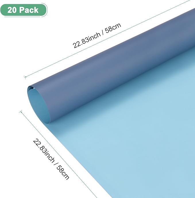 M METERXITY 20 Sheets Flower Wrapping Paper Bouquet, 23 Inch Double-Sided Navy Blue & Blue BOPP Waterproof Floral Wrapping Paper Flower Packaging DIY for Wedding/Party/Gift Bouquet Wrap Paper