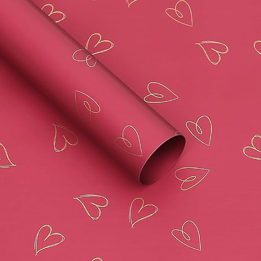 MLSG 20 Sheet Solid Color Heart Wrapping Paper - Waterproof Floral Bouquet Wrapping Paper, Florist Supplies Packaging Paper for Wedding Birthday Gift Wrap Paper (Red Gold)