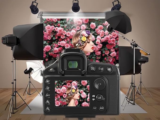 5x3ft Pink Flower Wall Backdrop Roses Floral Background Spring Tea Party Photography Banner for Wedding Birthday Bridal Shower Mother's Day Women's Day Valentine's Day Princess Portraits
