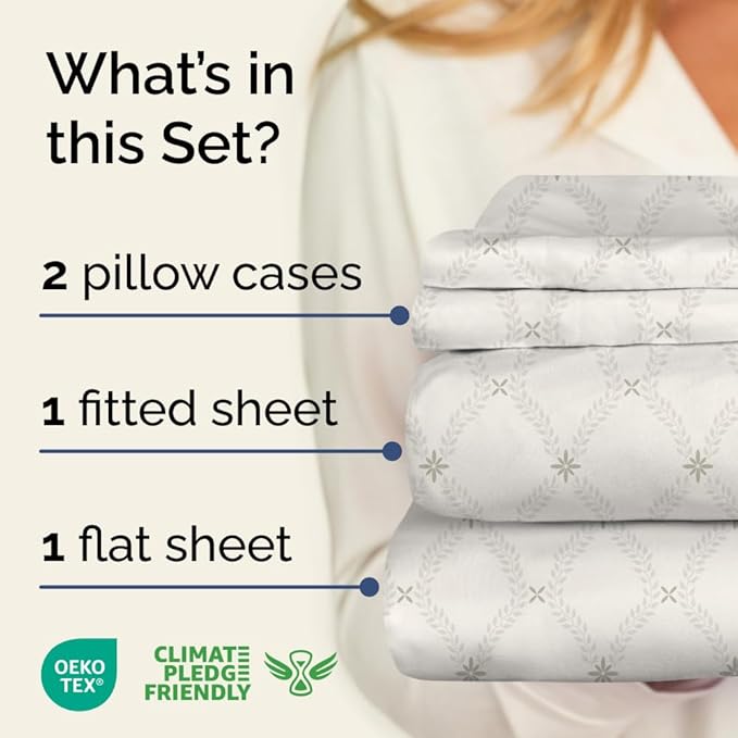 Floral Sheets - Neutral Floral Bed Sheet Set - 1 Flat & 1 Fitted & 2 Pillowcases w/ Deep Pockets - Comfy, Wrinkle & Fade Free Boho Botanical Bedding - Ultra-Soft, Breathable & Cooling - King Size