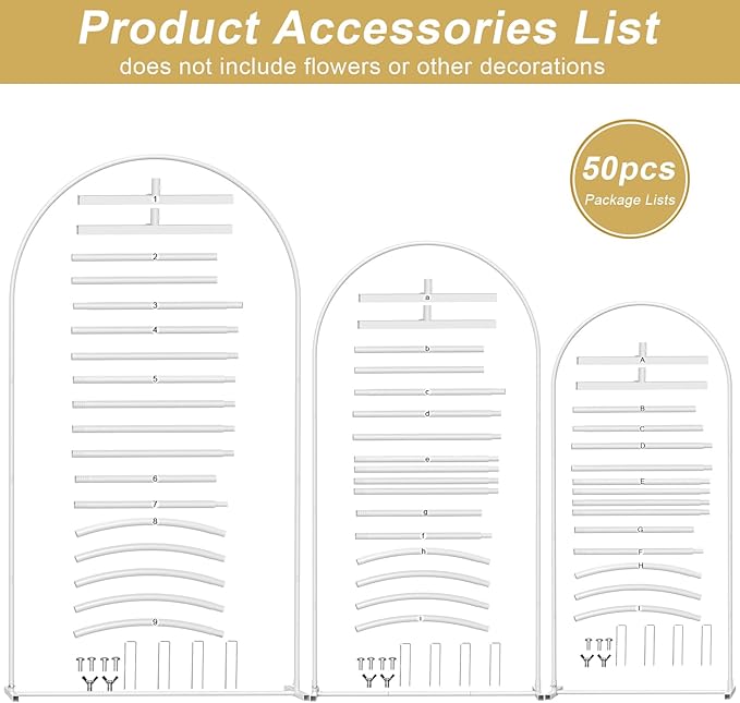 Wedding Arch Backdrop Stand Set of 3(7.3FT/6.6FT/6FT),Metal Balloon Arch for Wedding Ceremony Baby Shower, Outdoor Indoor Birthday Party,Garden Floral Arch Backdrop Stand Decoration, White