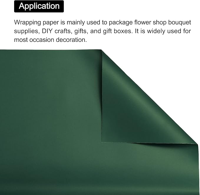 MECCANIXITY 10 Pcs Flower Wrapping Paper 22.8x22.8 Inch Waterproof Florists Wrapping Paper for Florist Bouquet Supplies, DIY Crafts, Gift/Gift Box Packaging Dark Green