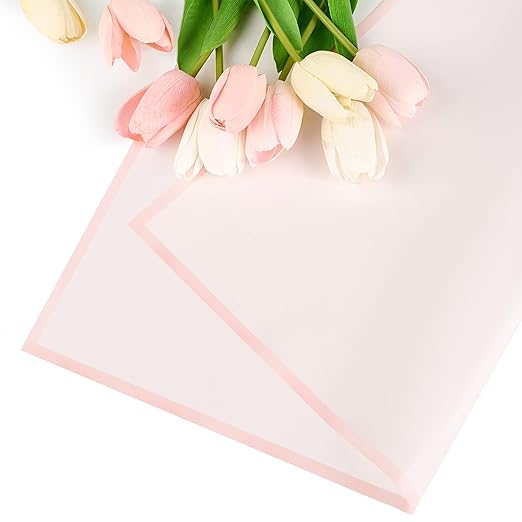 Jutieuo 20 Sheets Light Pink Flower Wrapping Paper, Waterproof Floral Wrap Pink Edge Bouquet Wrapping Paper Florist Supplies (22.8 x 22.8 inch)