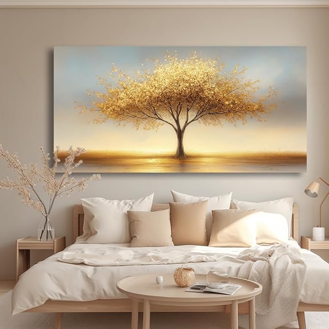 LAVIKARS Modern Tree of Life Wall Art for Living Room Office Golden Sunset Abstract Landscape Canvas Painting Prints Large Nature Artwork Home Kitchen Bedroom Decor (16x30 Inches)