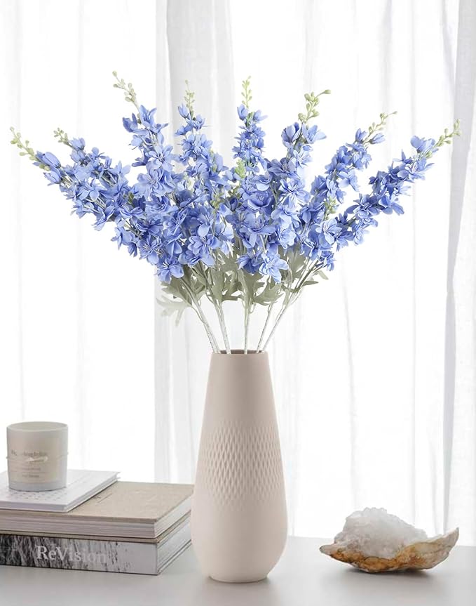 8PCS Blue Delphinium Artificial Flowers for Tall Vase 33.5in Long Stem Larkspur Artificial Flowers Fake Silk Flowers Bulk for Home Wedding Floral Arrangement Centerpiece Table Decoration (Blue)