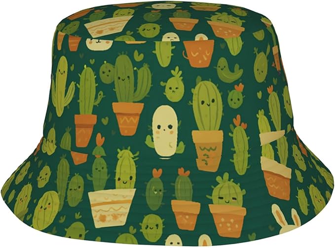 Cute Potted Cactus Bucket Hat Novelty Sun Hats Trendy Fisherman Cap for Men and Women