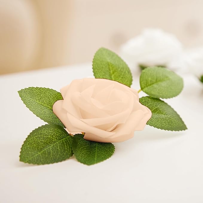 60Pcs Artificial Rose Flowers, Real Looking Fake Roses for Decorations, Foam Rose Bulk with Stems for DIY Wedding Bouquets Floral Arrangements Bridal Shower Party Home Decor (60, Champagne)