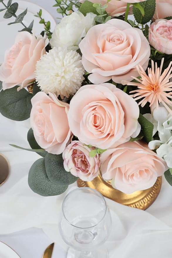 12pcs Roses Artificial Flowers Pink Fake Roses Flowers with Long Stems Silk Flowers for Wedding Bouquet Centerpices Decorations Party Bridal Baby Shower Home Decor