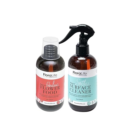 FloraLife Flower Food & Surface Cleaner - Nutrition Solution & Vase and Tool Cleaning Set - 2 X 8oz
