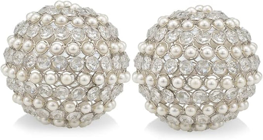 Modern Day Accents 3879 Facetas Perla 5" Silver Cristal & Pearl Spheres - Set of 2, Home Decor, Coffee Table Decor, Decorative Balls, Gem Sphere Ball, Modern Home Decor, Bowl fillers, Gemstone