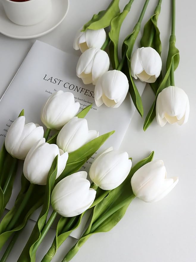 10Pcs Fake Tulips Artificial Flowers Bouquet That Look Real,Tulipanes Artificiales para Decoracion, for Mother's Day Birthday Home Wedding Decor