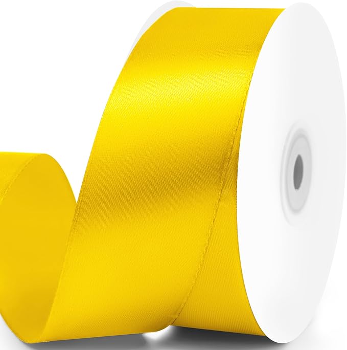 1-1/2" x 50 Yards Satin Ribbon - Yellow Silk Ribbon with Spool - Ideal for Gift Wrapping, Floral Bouquets, Crafts, Wedding Party Decorations, Christmas and Sewing Projects