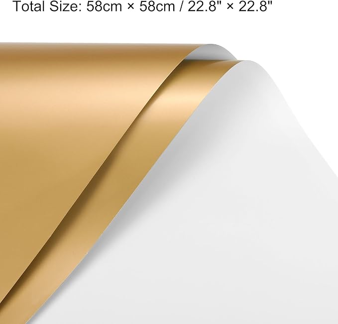 MECCANIXITY 10 Pcs Double Sided Color Flower Wrapping Paper White+Gold 22.8"x22.8" Waterproof for Florist Bouquet Supplies, DIY Crafts, Gift Box Packaging