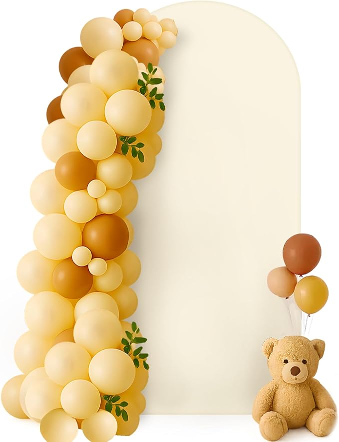 HEMMOTOP 6.6ft Beige Arch Backdrop Cover (No Arch Stand), Spandex Arch Covers Stretchy Backdrop for Balloon Arches, Wedding, Birthday Party, Baby Shower, Banquet Arch Decoratio