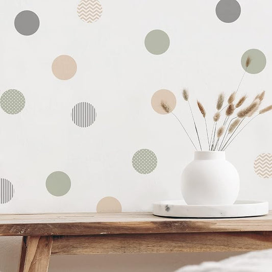 Boho Polka Dot Wall Decals 36 PCS, Boho Wall Decal Wall Sticker for Girls Room Living Room Playroom Nursery, Removable Wall Decals Kids Room Decor Vinyl Murals DIY Cute Decorations (6 Sheets)