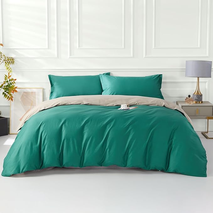 SAPHREAS Teal Duvet Cover King Size 3 Pieces Extra Soft Bedding Set, Includes 1 Cotton Green Duvet Cover 104"x90" with Zipper Closure & 2 Pillow Shams, Comforter Not Included