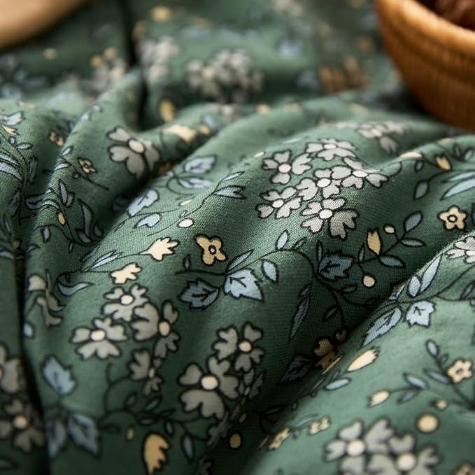 Vintage Green Floral Duvet Cover Twin XL Jersey Knit Cotton Chic Floral Bedding Set Garden Style Flower Botanical Duvet Cover Cottagecore Pillowcases