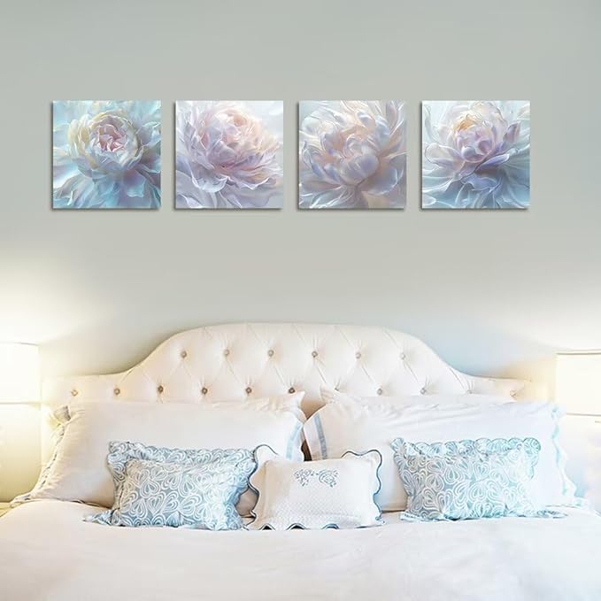 White Flower Canvas Wall Art Floral Pictures Prints Abstract Flower Wall Decor for Living Room Bedroom Bathroom Office Home Decorations Framed Artwork Ready to Hang (20''W x 20''H x 4)