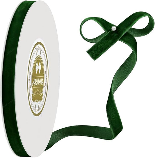 Dark Green Velvet Ribbon 3/8 Inches x 10 Yards for Gift Wrapping, Crafts, Christmas Tree, Wreath, Bow Making, Vintage Fabric on The Spool for DIY